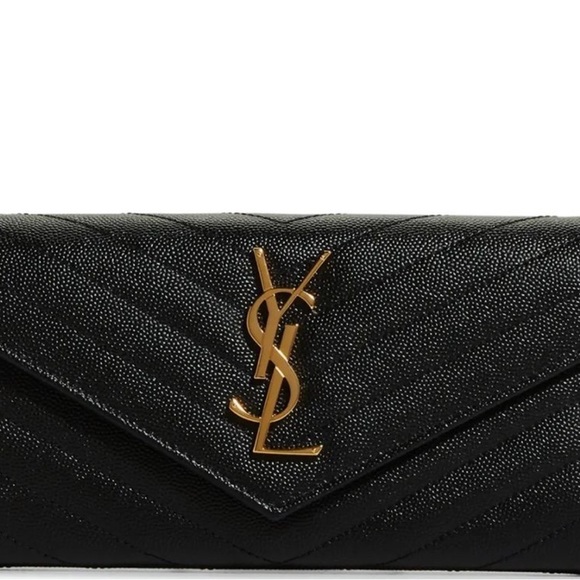 New! YSL SAINT LAURENT Long Flap Wallet In Grain Embossed Leather MSRP $930 - Picture 6 of 11